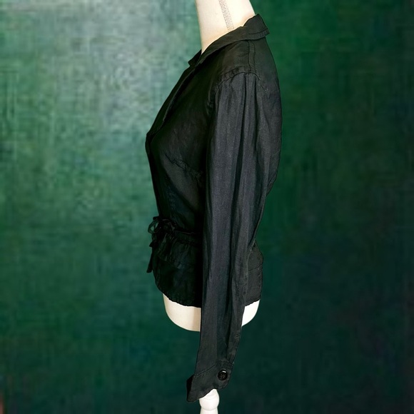 Vintage Armani Jeans Black 100% Linen Button Down Ruffled Waist Blazer Size 6 - Picture 11 of 13
